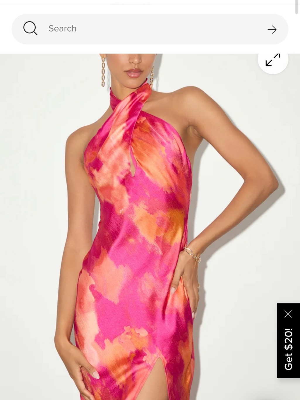 Lulu's Pink & Orange Twist-Halter Midi Slip Dress